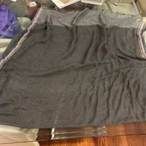 Ann Taylor gray with red stripe fringe scarf